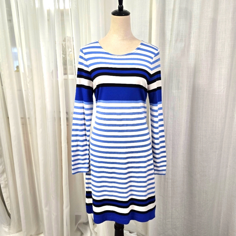 Banana Republic White & Blue Nautical Stripe Dress Size 12 Long Sleeve Preppy